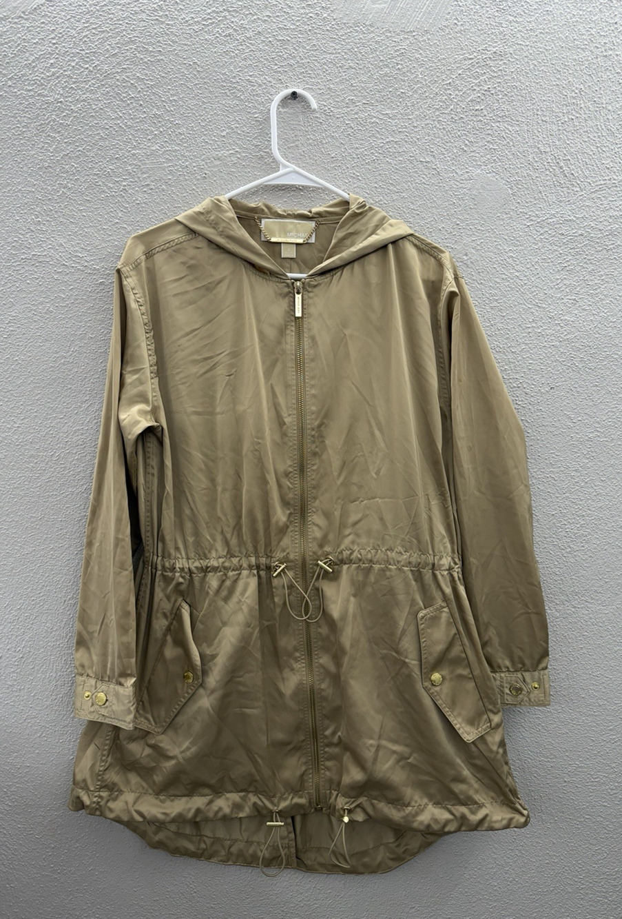 Michael Kors Womens Jacket Size Small Gold Zip Up Hooded Adjustable